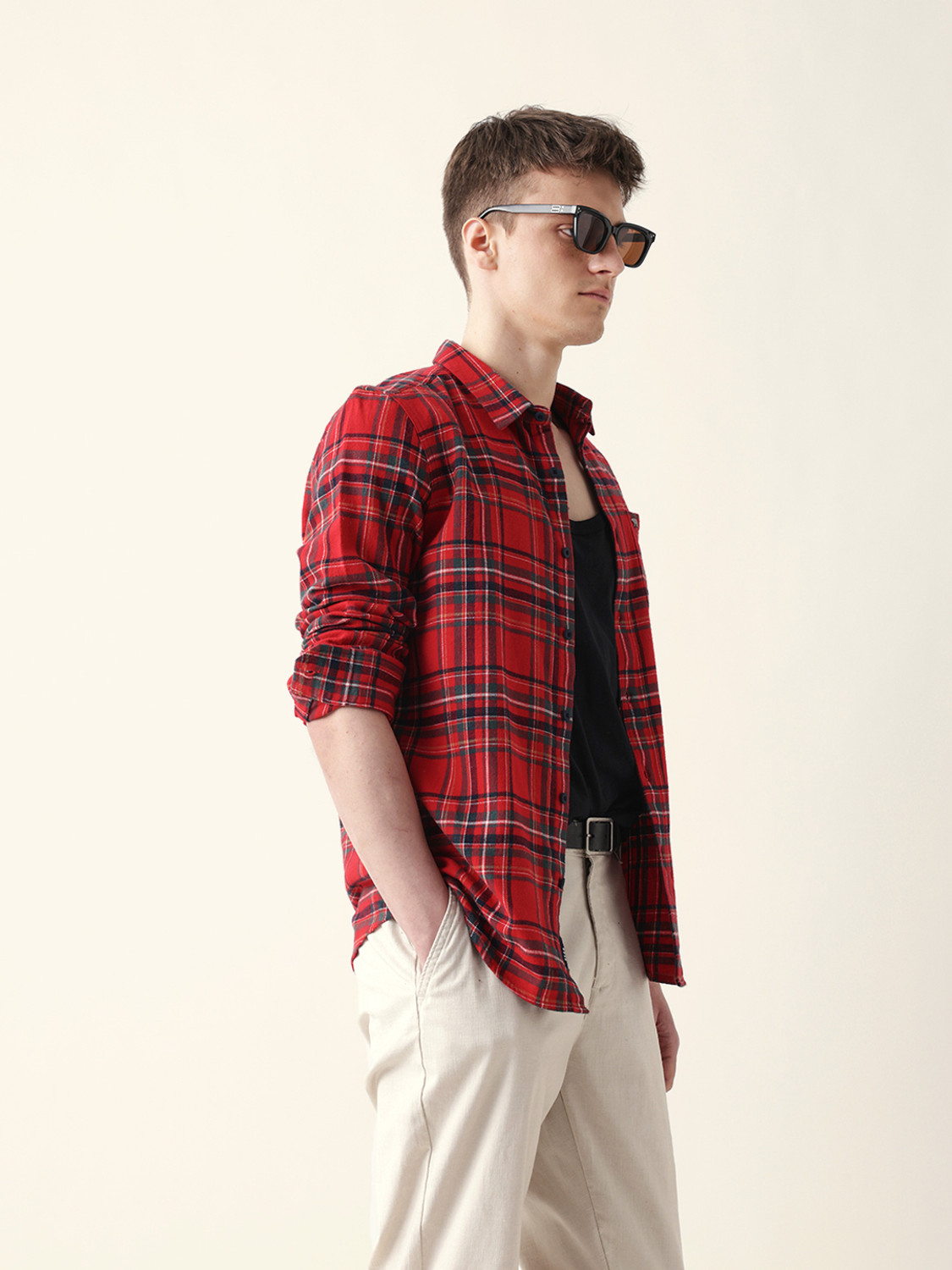 Image of THE BEAR HOUSE Men Checkered Casual Red Shirt