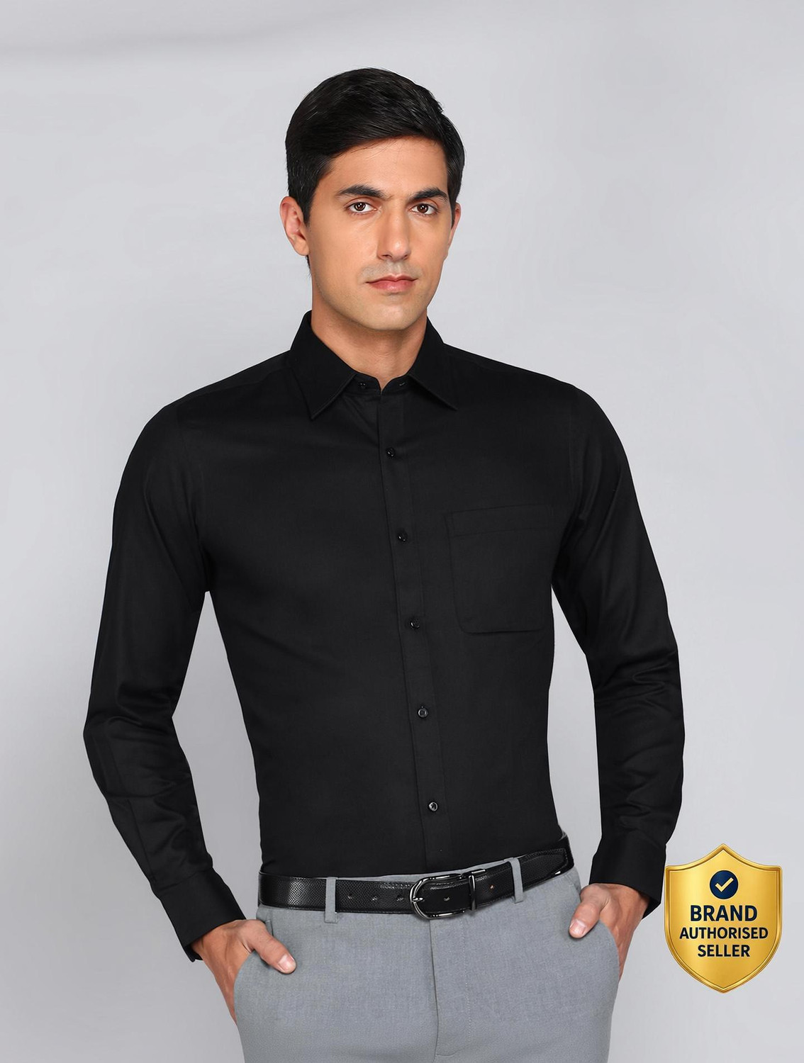 Image of Raymond Men Slim Fit Solid Cut Away Collar Formal Shirt