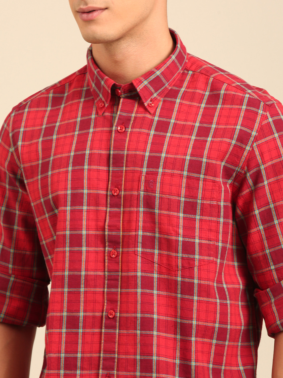 Image of CAVALLO BY LINEN CLUB Men Checkered Casual Red Shirt