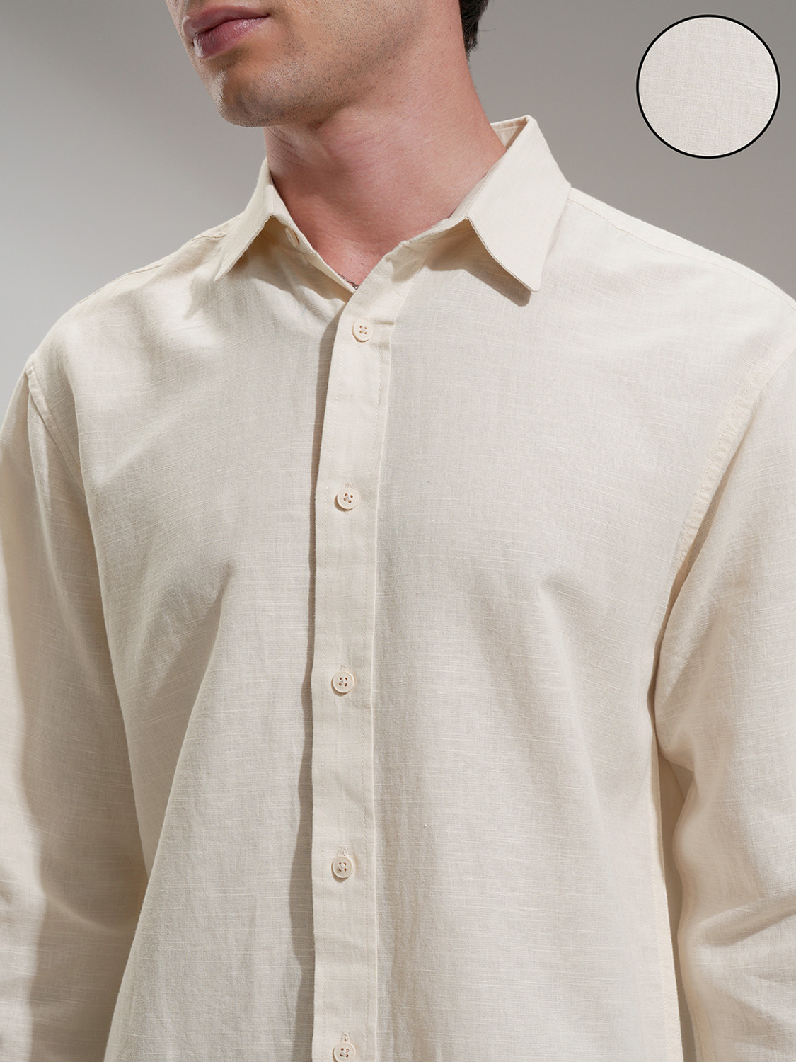 Image of HIGHLANDER Men Self Design Casual Cream Shirt