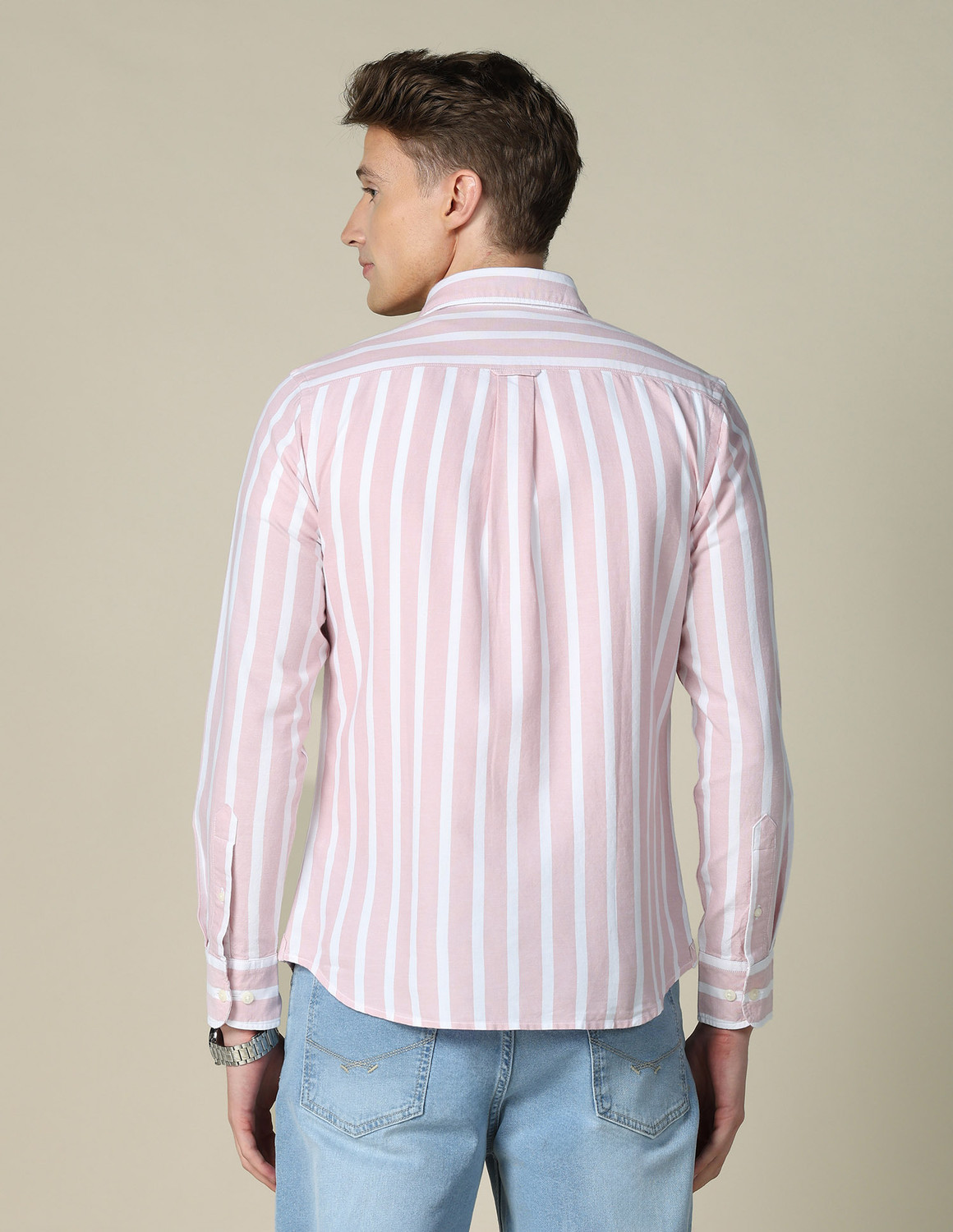 Image of U.S. POLO ASSN. Men Striped Casual Pink Shirt