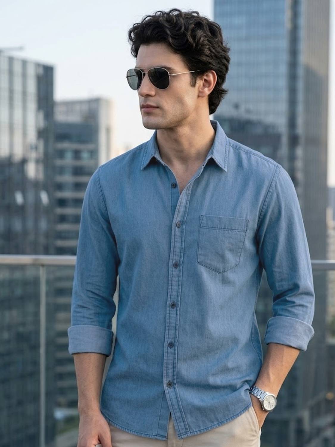 Urbano Fashion Men Solid Casual Light Blue Shirt