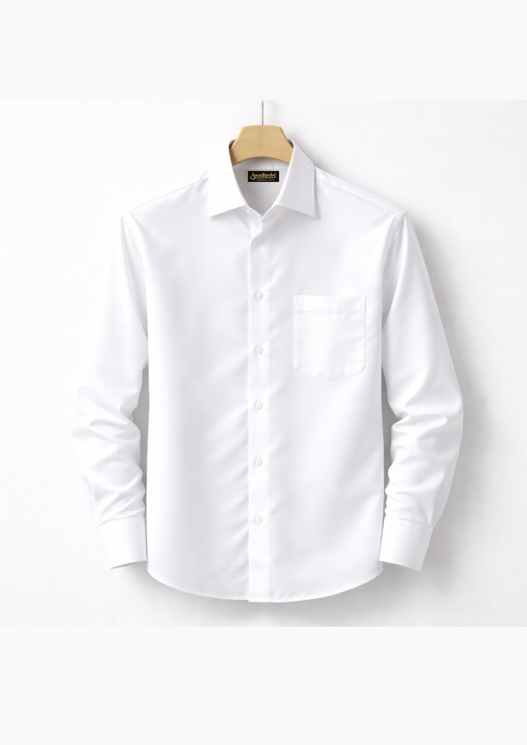 Image of AWADHROBE Men Solid Formal White Shirt