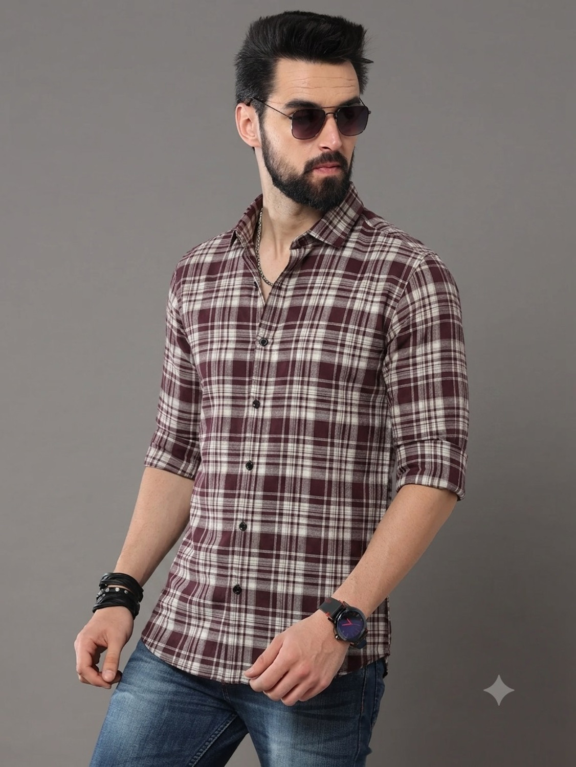 Image of METRONAUT Men Regular Fit Checkered Spread Collar Casual Shirt