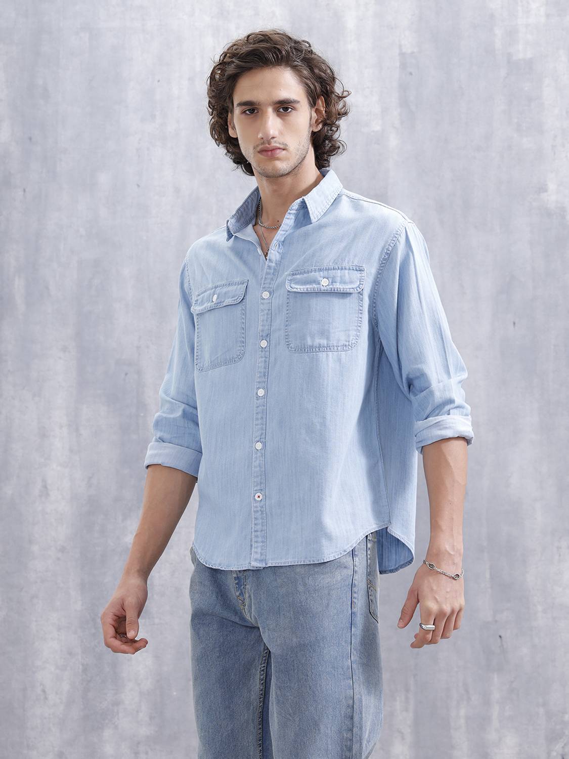 WROGN Men Solid Casual Blue Shirt - Image 4