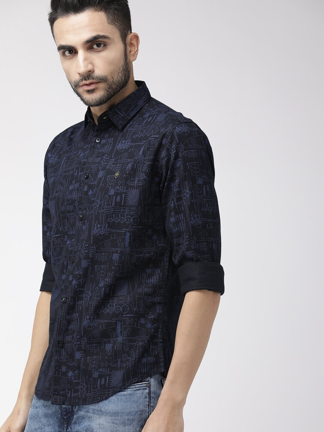 Image of The Indian Garage Co. Men Printed Casual Black Shirt