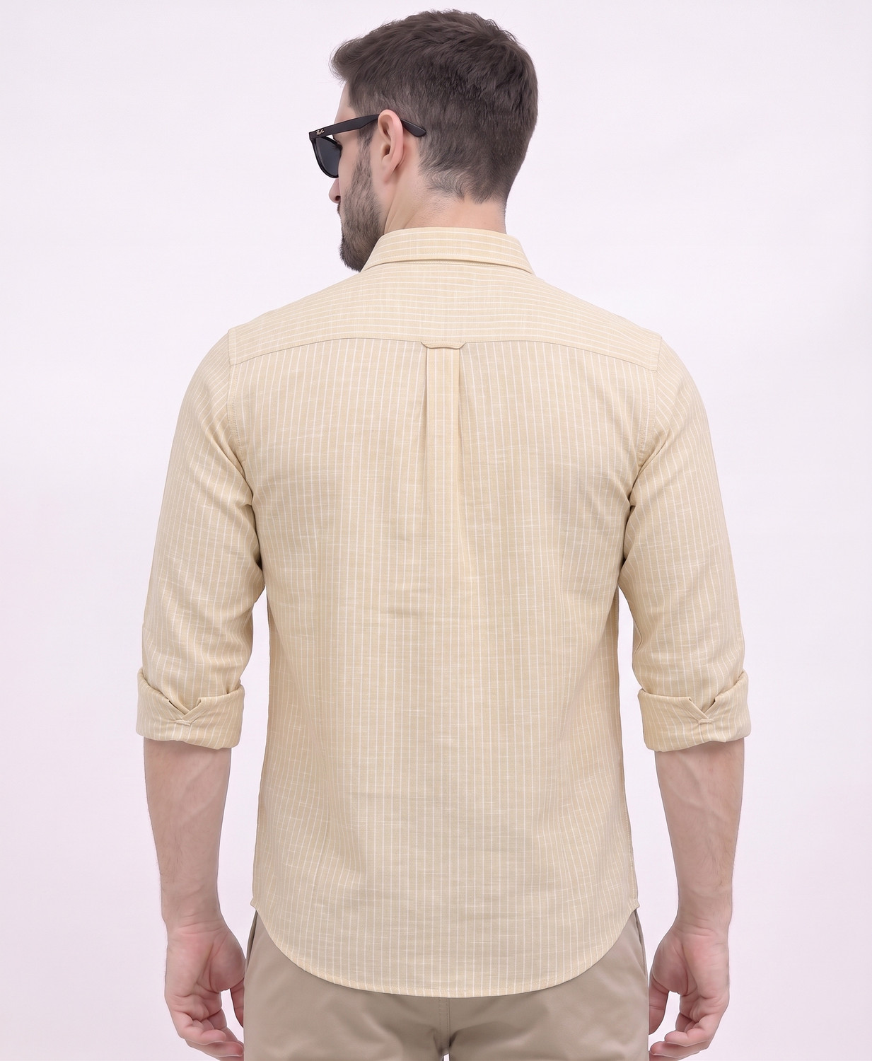 Image of METRONAUT Men Striped Casual Yellow Shirt