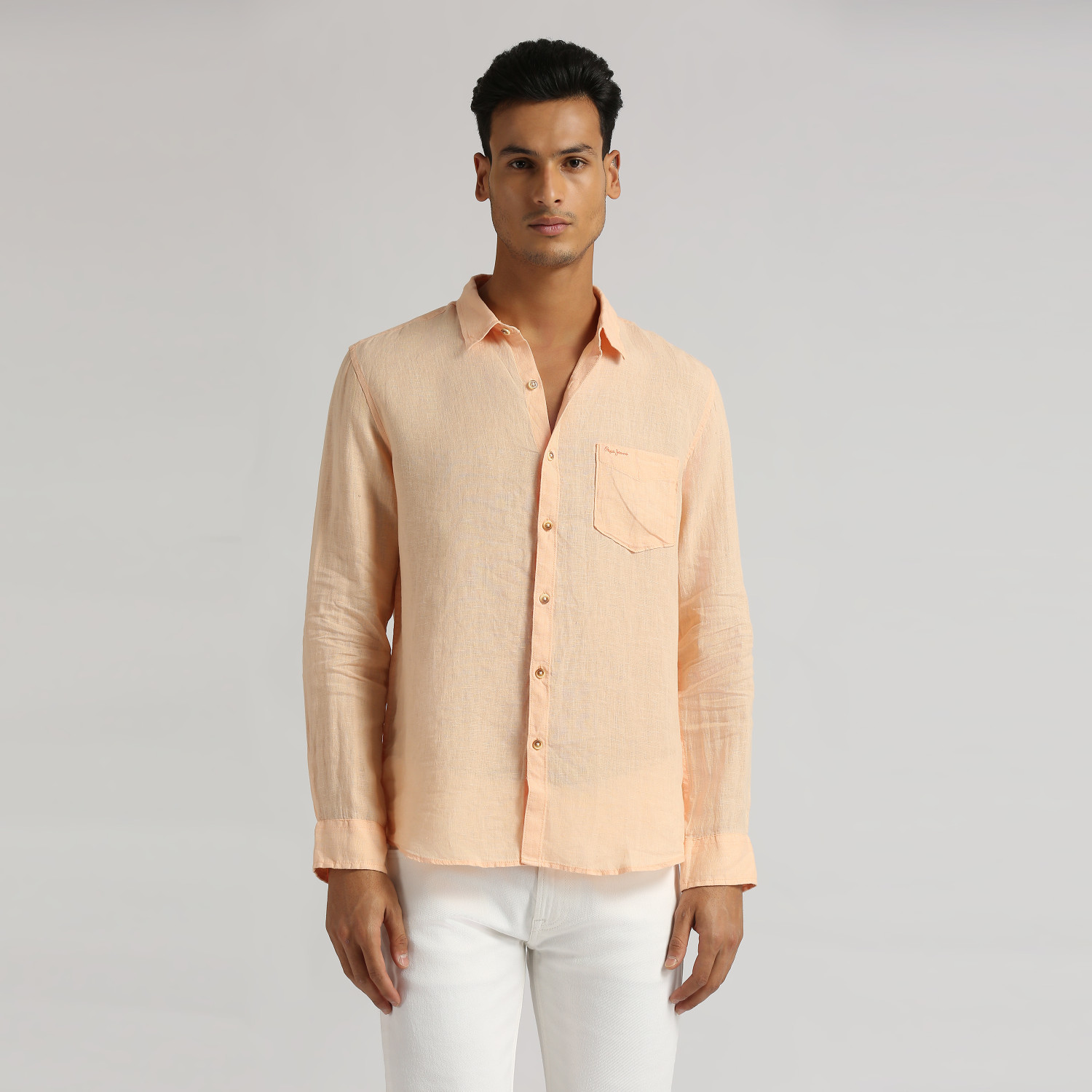 Image of Pepe Jeans Men Solid Casual Orange Shirt