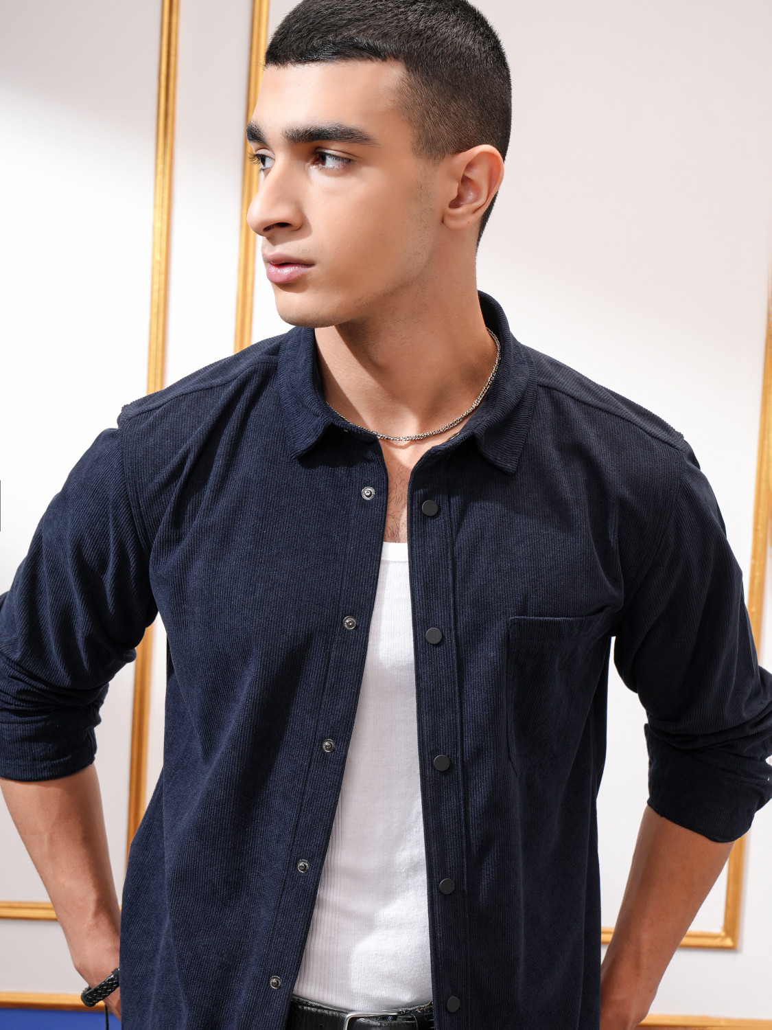 Image of HIGHLANDER Men Self Design Casual Blue Shirt