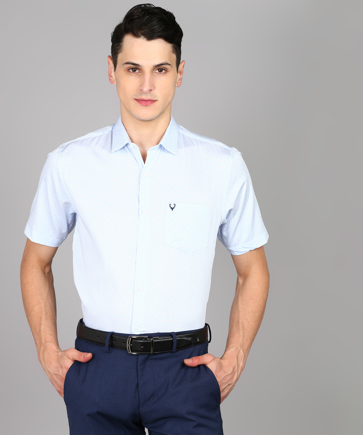 Image of Allen Solly Men Printed Formal Light Blue Shirt