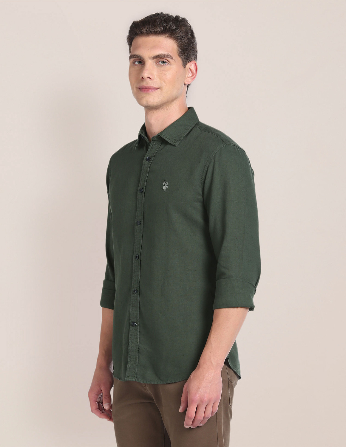 Image of U.S. POLO ASSN. Men Solid Casual Green Shirt