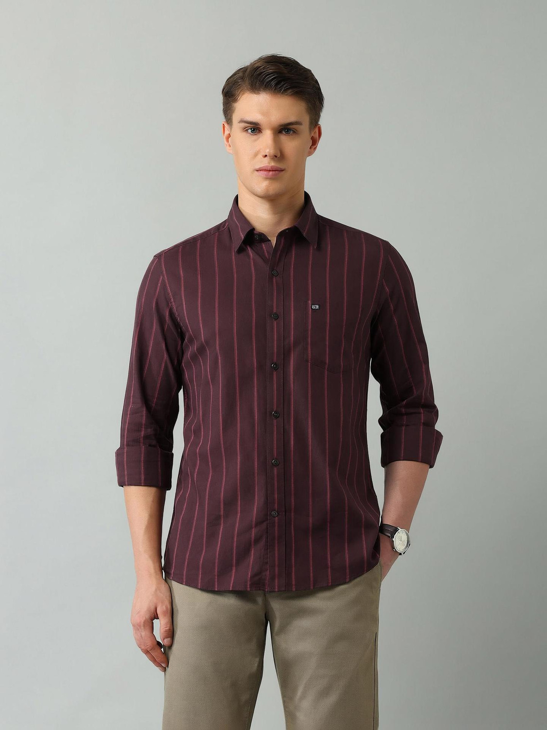 Image of Arrow Sport Men Striped Casual Red Shirt