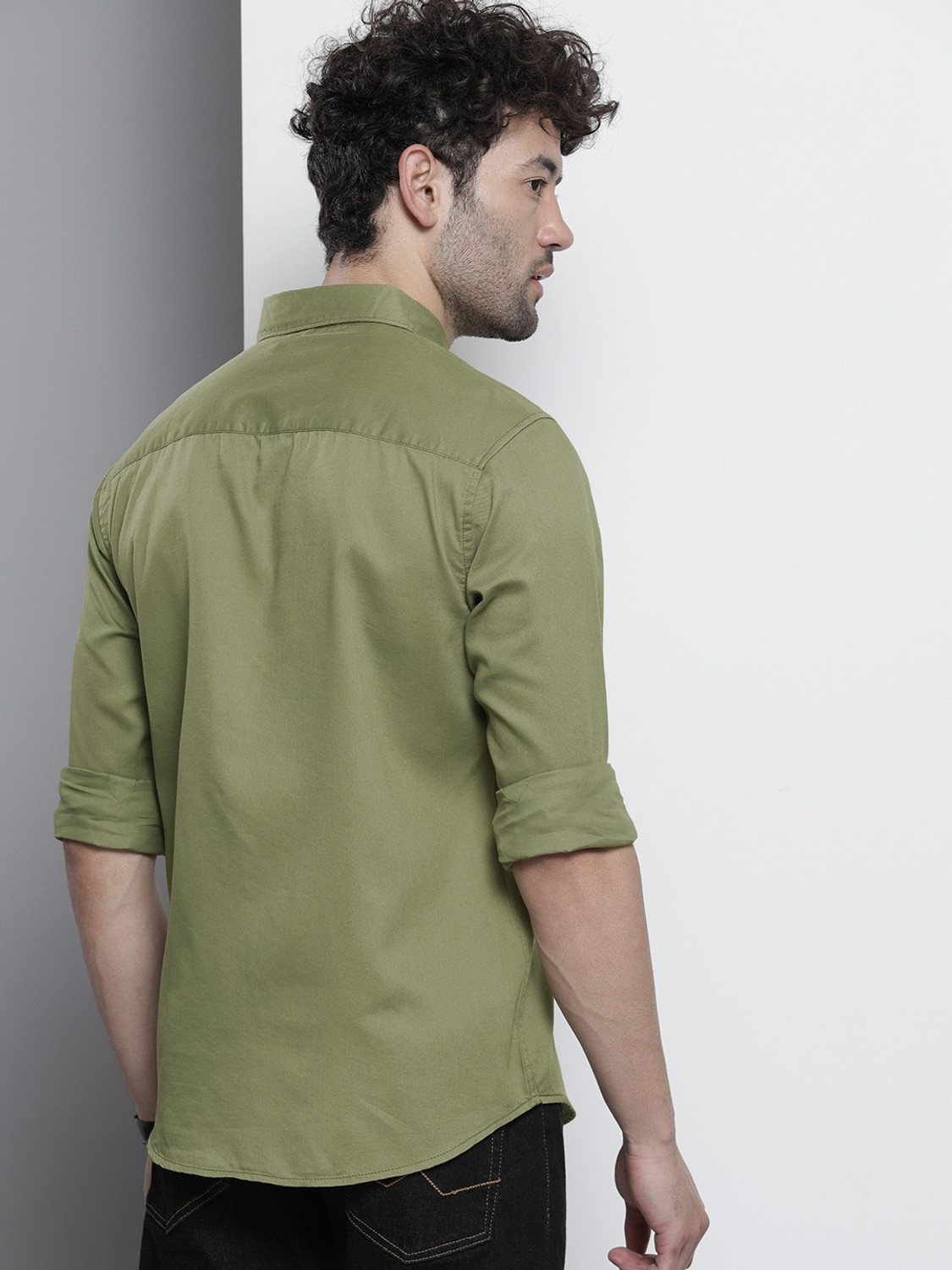 Image of The Indian Garage Co. Men Embroidered Casual Green Shirt