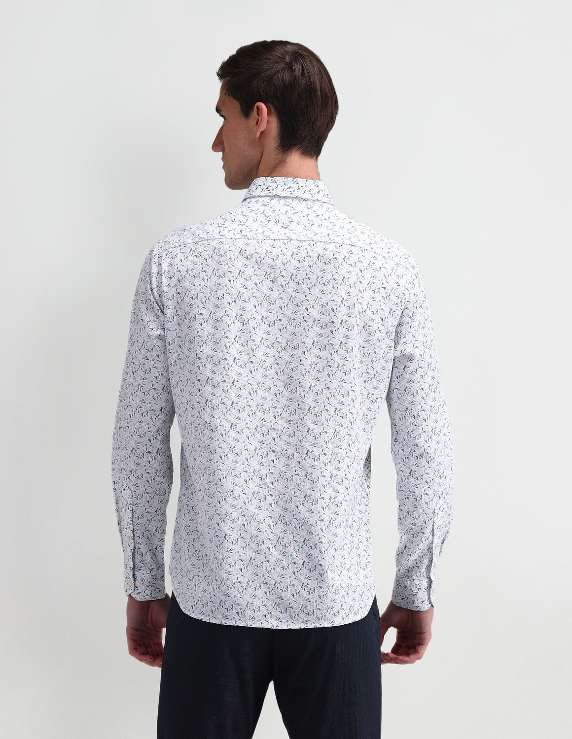 Image of ARROW Men Floral Print Formal White Shirt