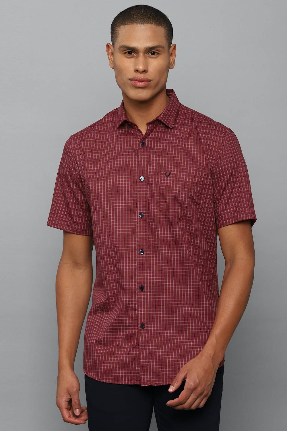 Allen Solly Men Checkered Casual Maroon Shirt