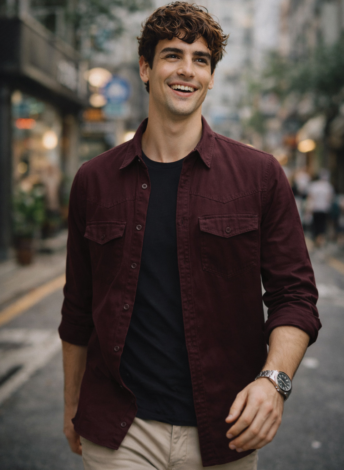 Image of ADRO Men Solid Casual Maroon Shirt