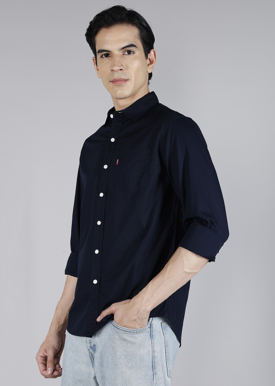 Image of LEVI'S Men Solid Casual Dark Blue Shirt