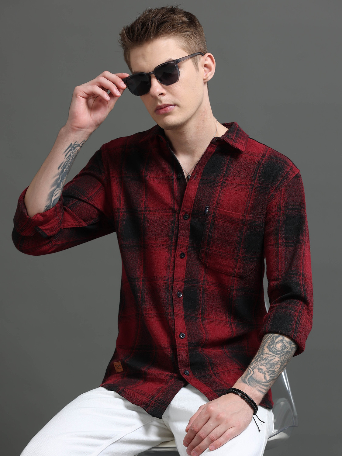 Image of Rope Men Checkered Casual Red, Black Shirt