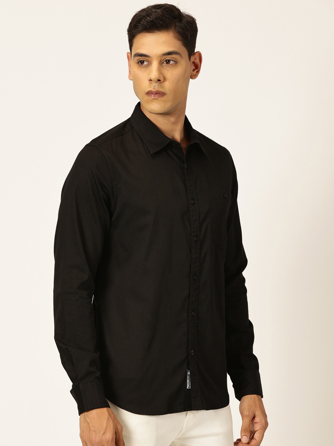 Image of PROVOGUE Men Solid Casual Black Shirt