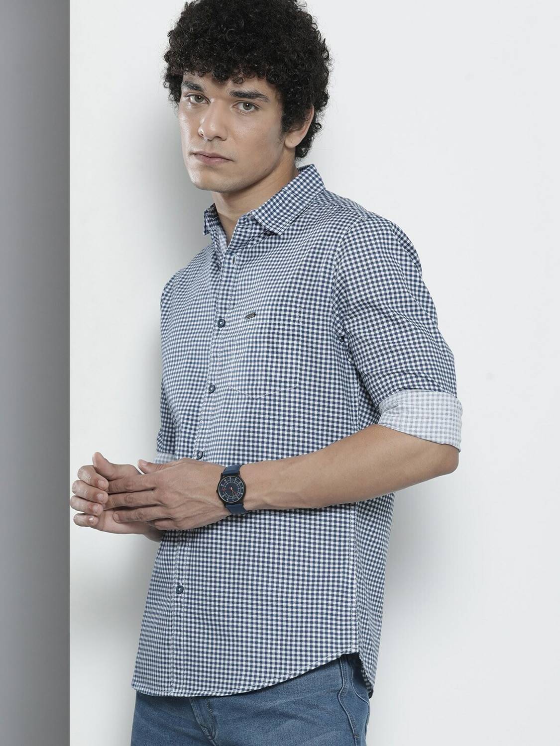 The Indian Garage Co. Men Dark Blue Checkered Shirt - Image 1