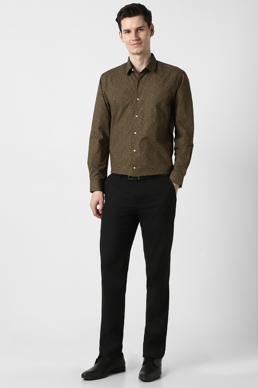 Image of PETER ENGLAND Men Printed Formal Brown Shirt