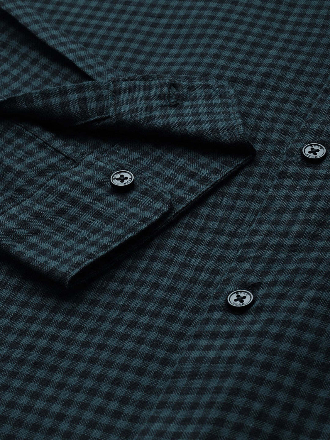 Image of THE BEAR HOUSE Men Checkered Casual Dark Blue, Black Shirt