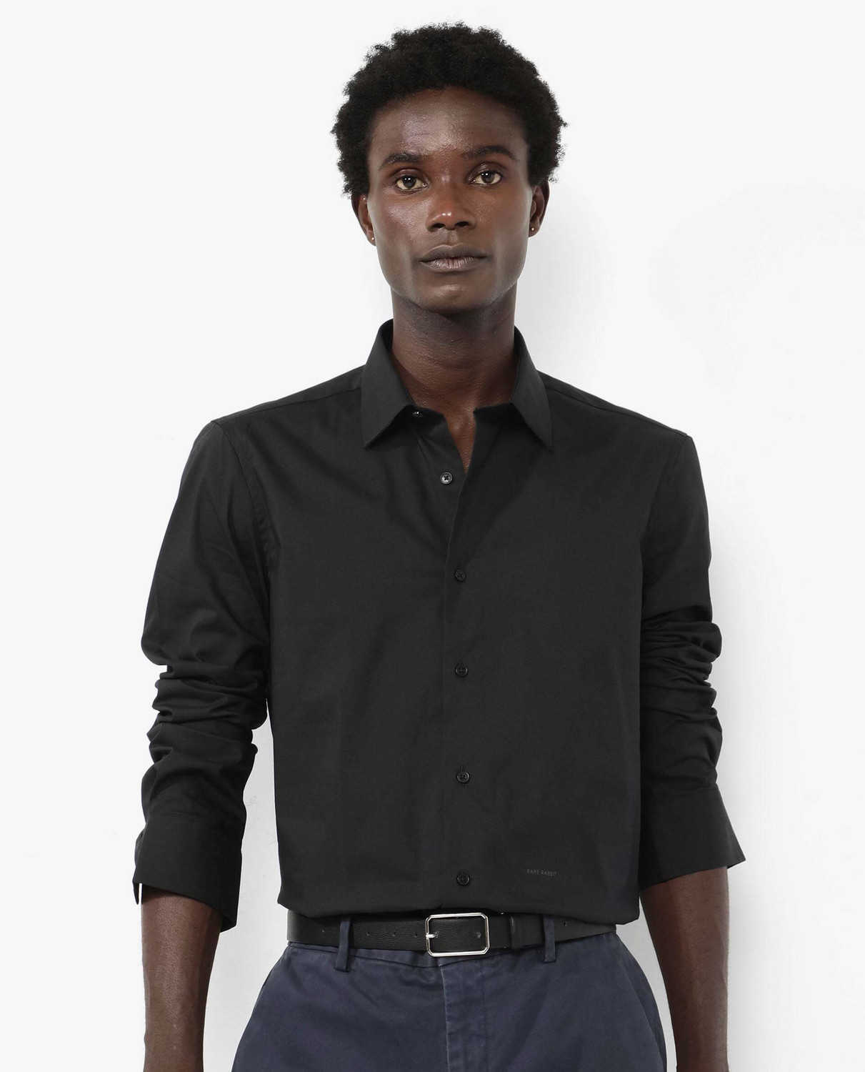 Image of RARE RABBIT Men Solid Formal Black Shirt