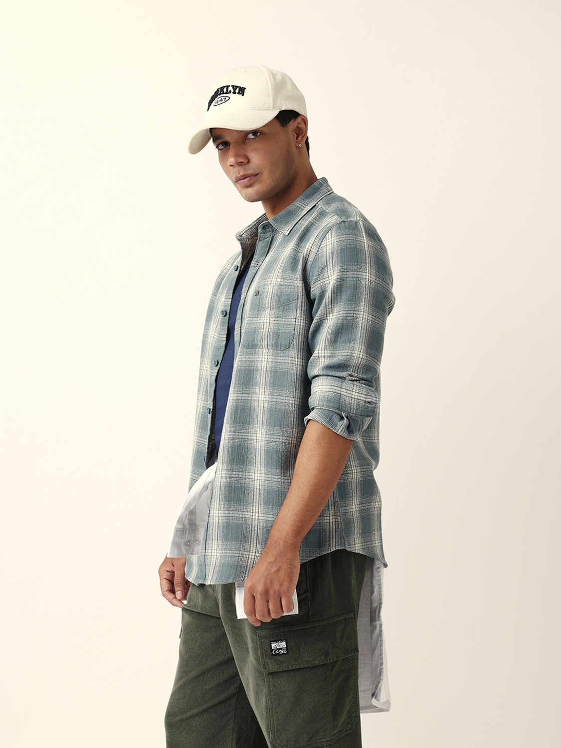 Image of THE BEAR HOUSE Men Checkered Casual Blue Shirt