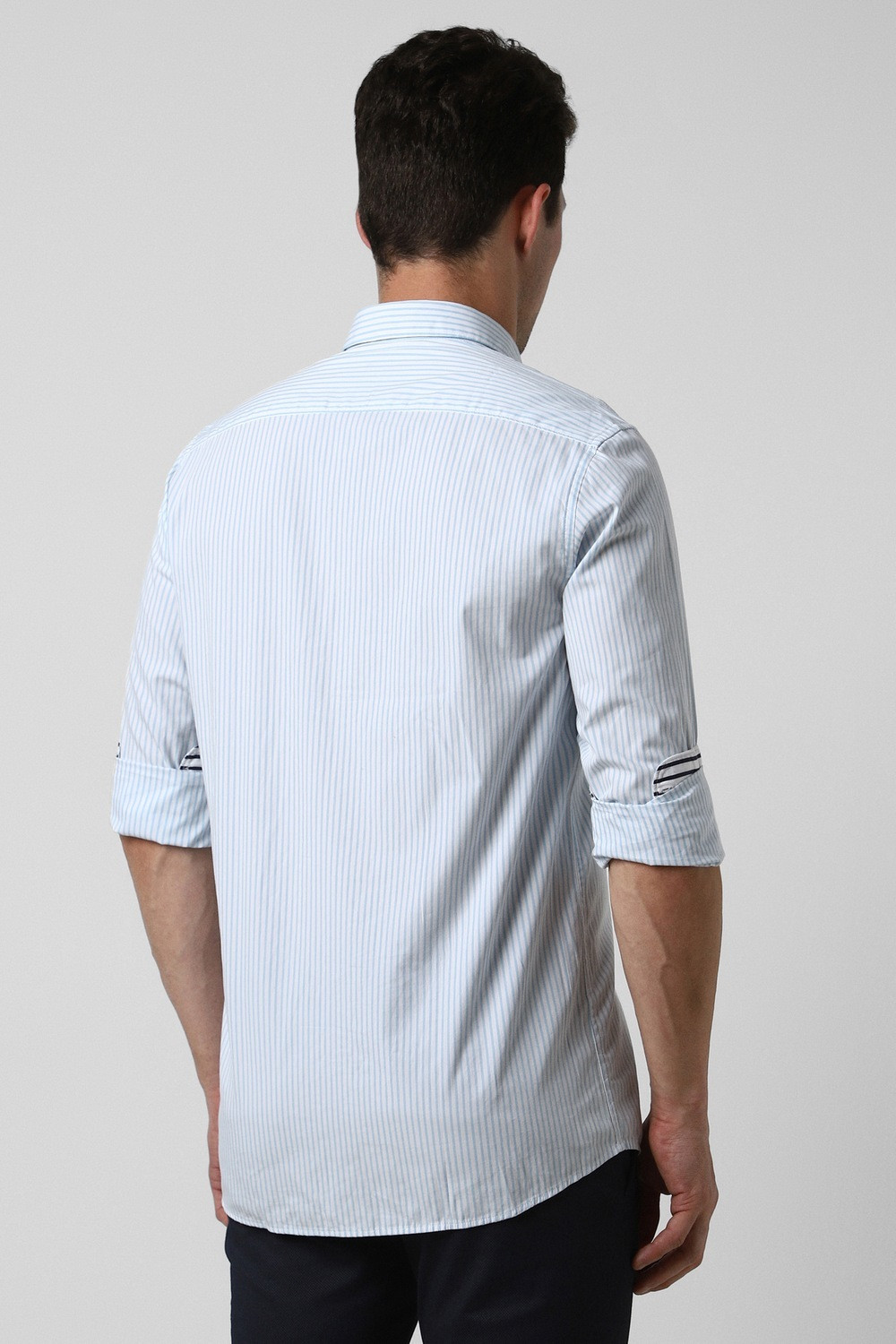 Image of PETER ENGLAND Men Striped Casual Light Blue Shirt