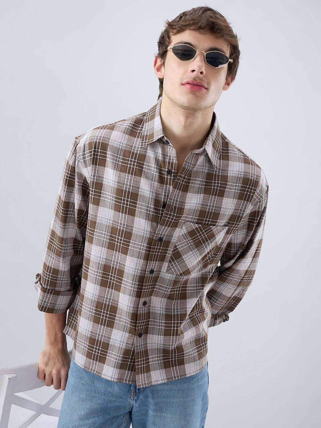 VASTRADO Men Checkered Casual Brown Shirt - Image 2