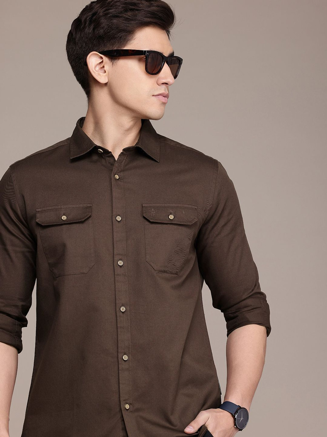Image of French Connection Men Slim Fit Solid Cut Away Collar Casual Shirt