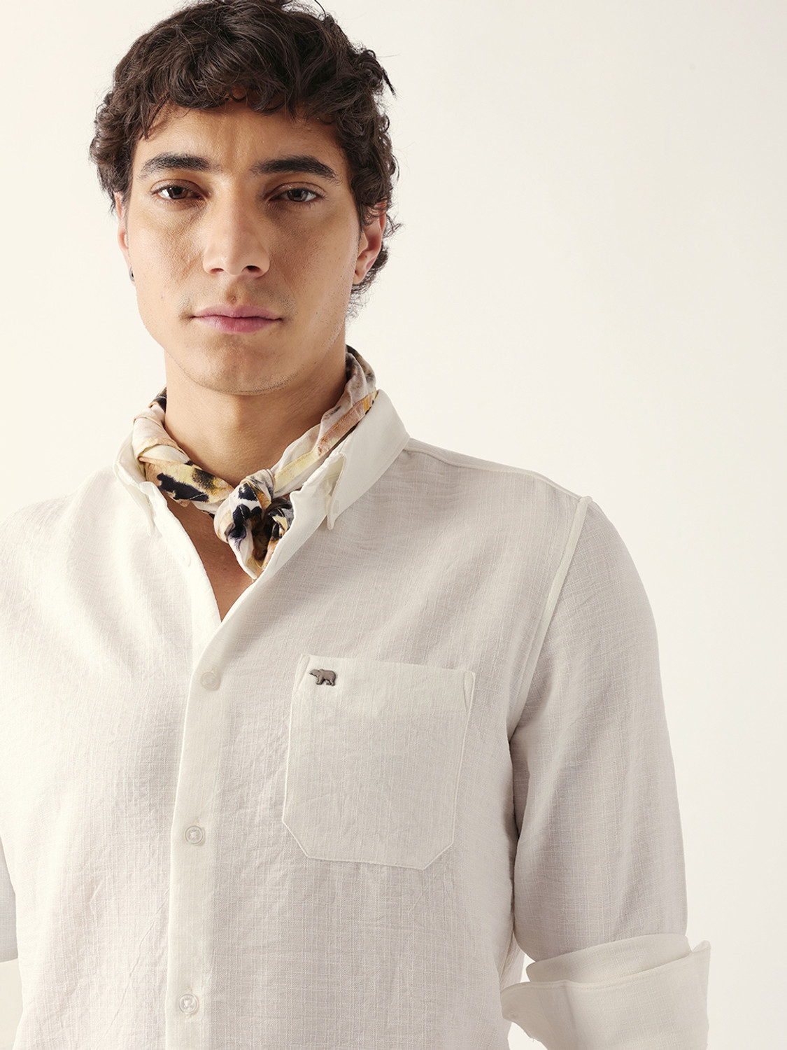 Image of THE BEAR HOUSE Men Self Design Casual White Shirt