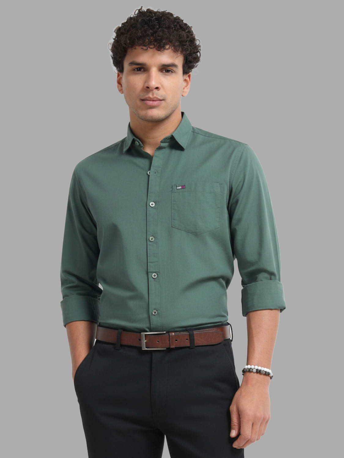 Image of U.S. Pitchers Men Solid Formal Green Shirt