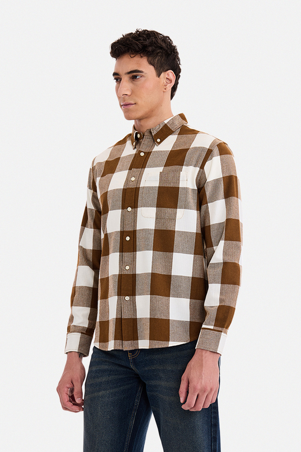 Image of Snitch Men Checkered Casual Brown Shirt