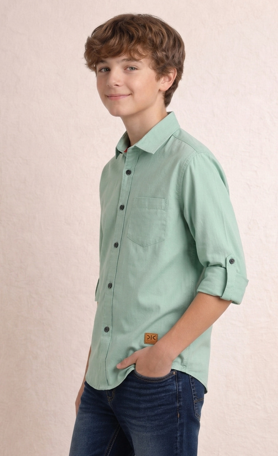 Image of KILLER Boys Solid Casual Green Shirt