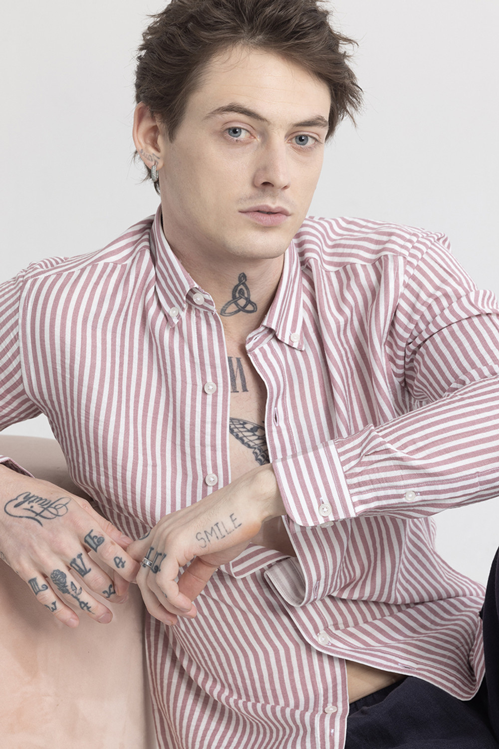 Image of Snitch Men Striped Casual Purple Shirt