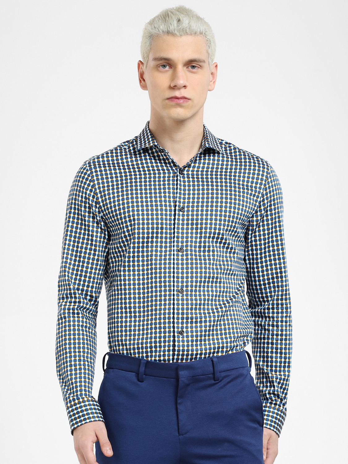 Image of JACK & JONES Men Checkered Casual Blue Shirt
