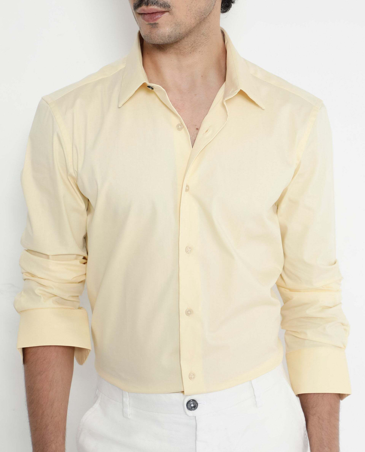 Image of RARE RABBIT Men Solid Casual Yellow Shirt