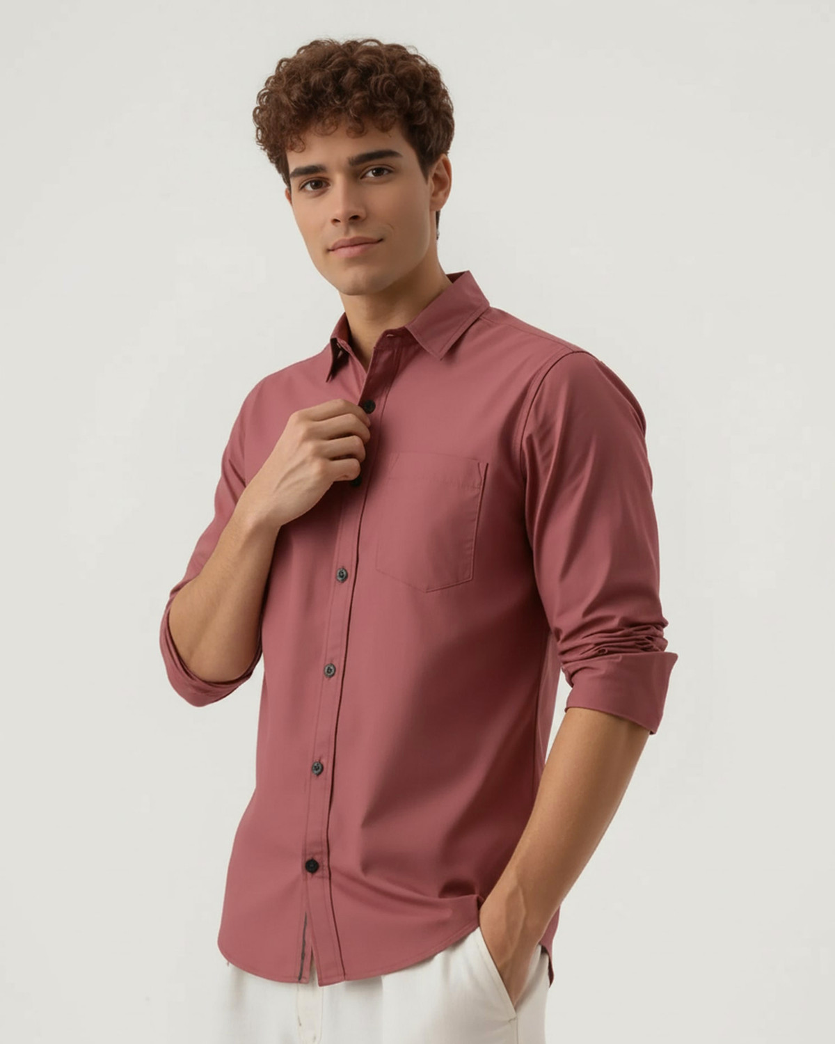 Image of METRONAUT Men Solid Formal Pink Shirt