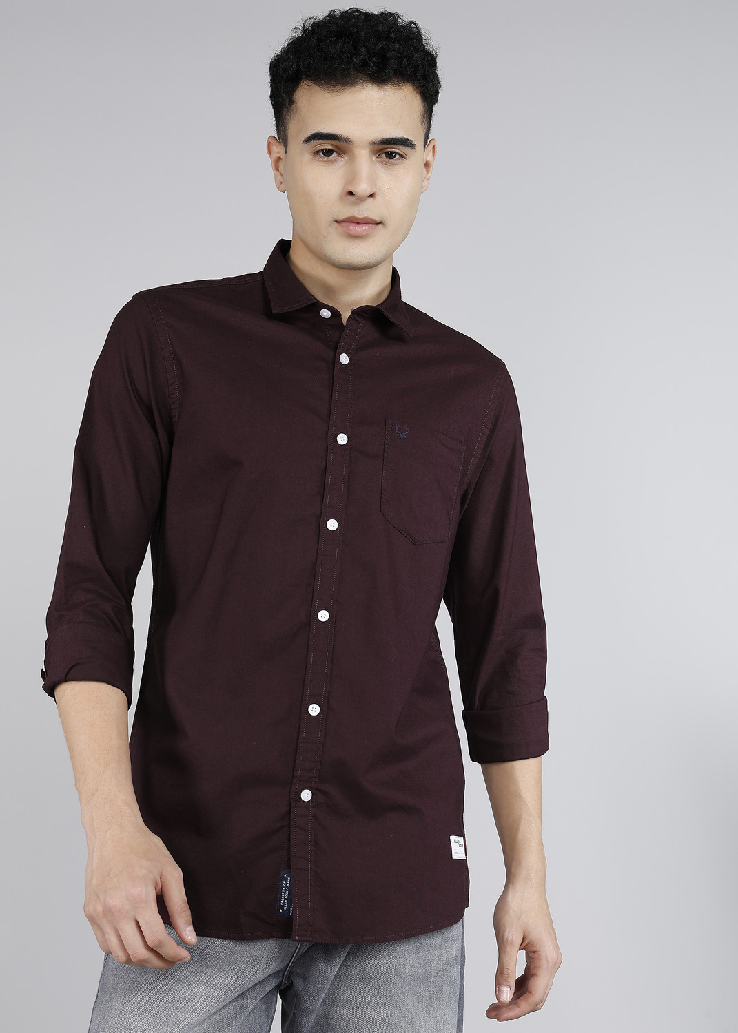 Image of Allen Solly Men Solid Casual Maroon Shirt