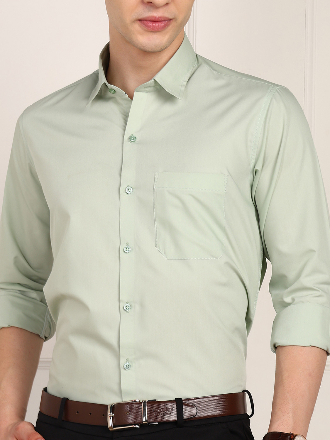Image of FUBAR Men Slim Fit Solid Spread Collar Formal Shirt