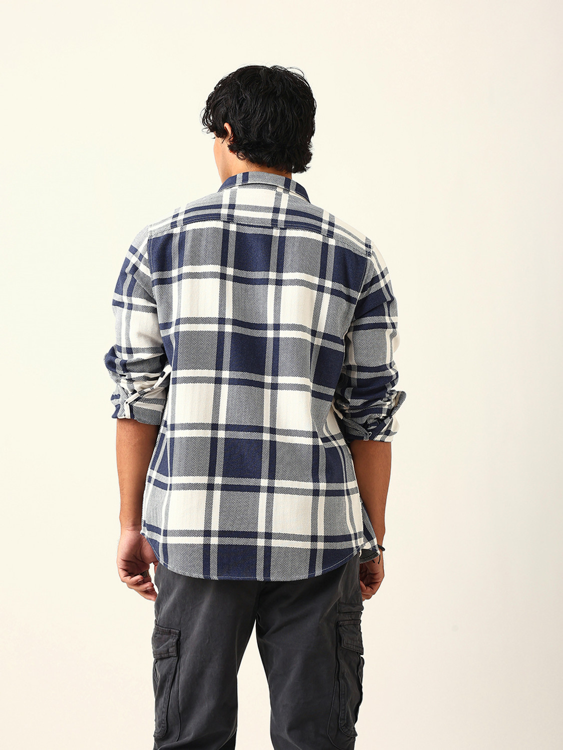 Image of THE BEAR HOUSE Men Checkered Casual Blue Shirt