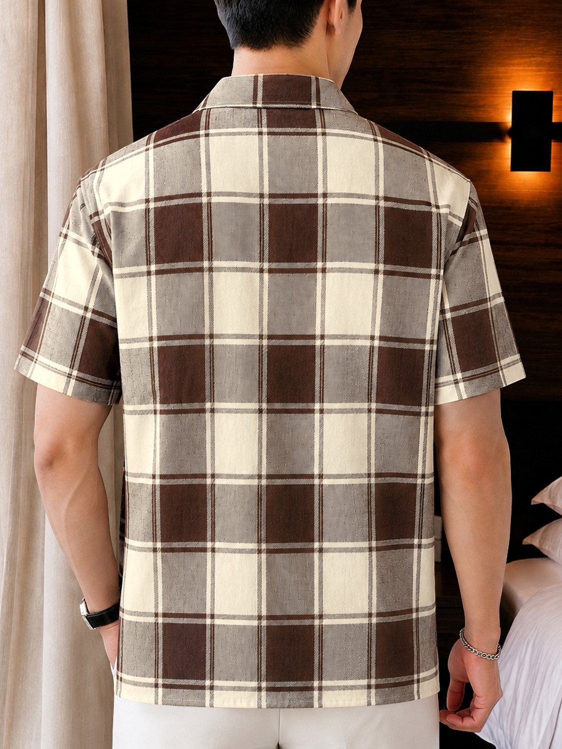 Image of EyeBogler Men Checkered Casual Beige, Brown Shirt