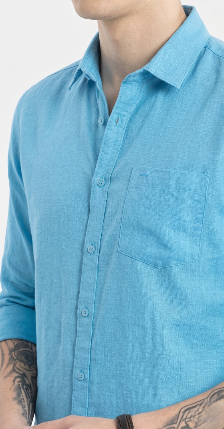 Image of MOONXS Men Solid Casual Blue Shirt