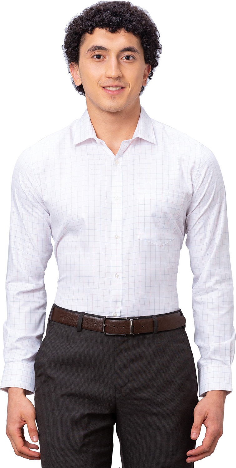Image of PARK AVENUE Men Checkered Formal White Shirt