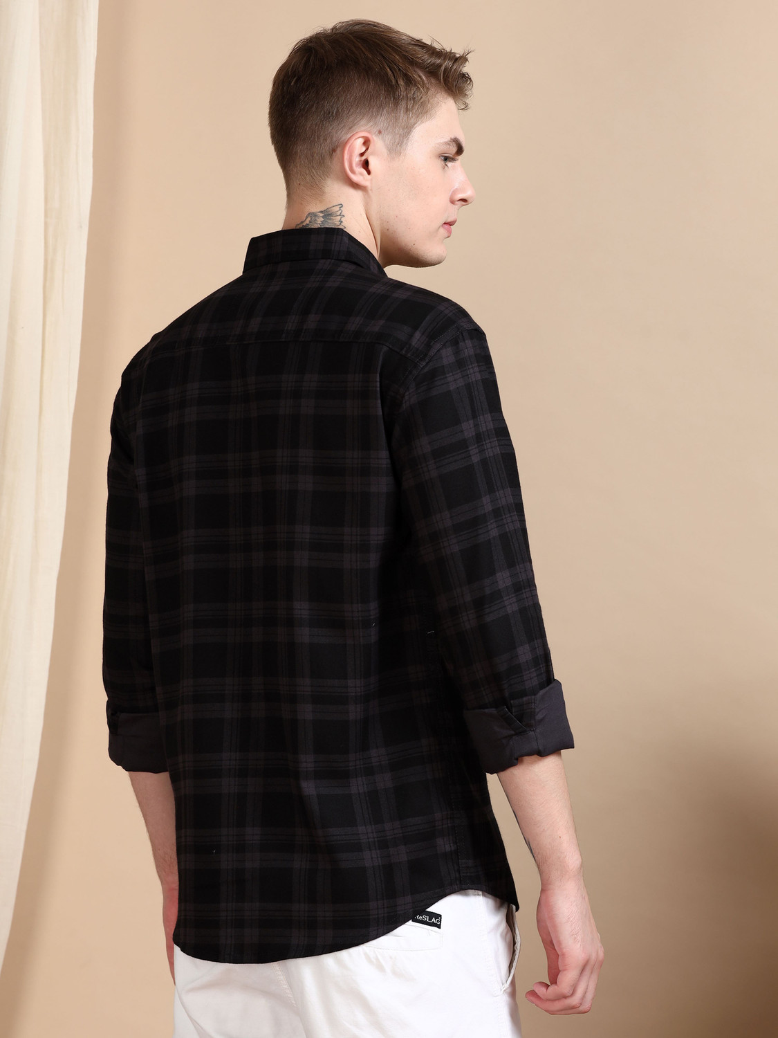Image of ALLWIN PAUL Men Checkered Casual Black Shirt