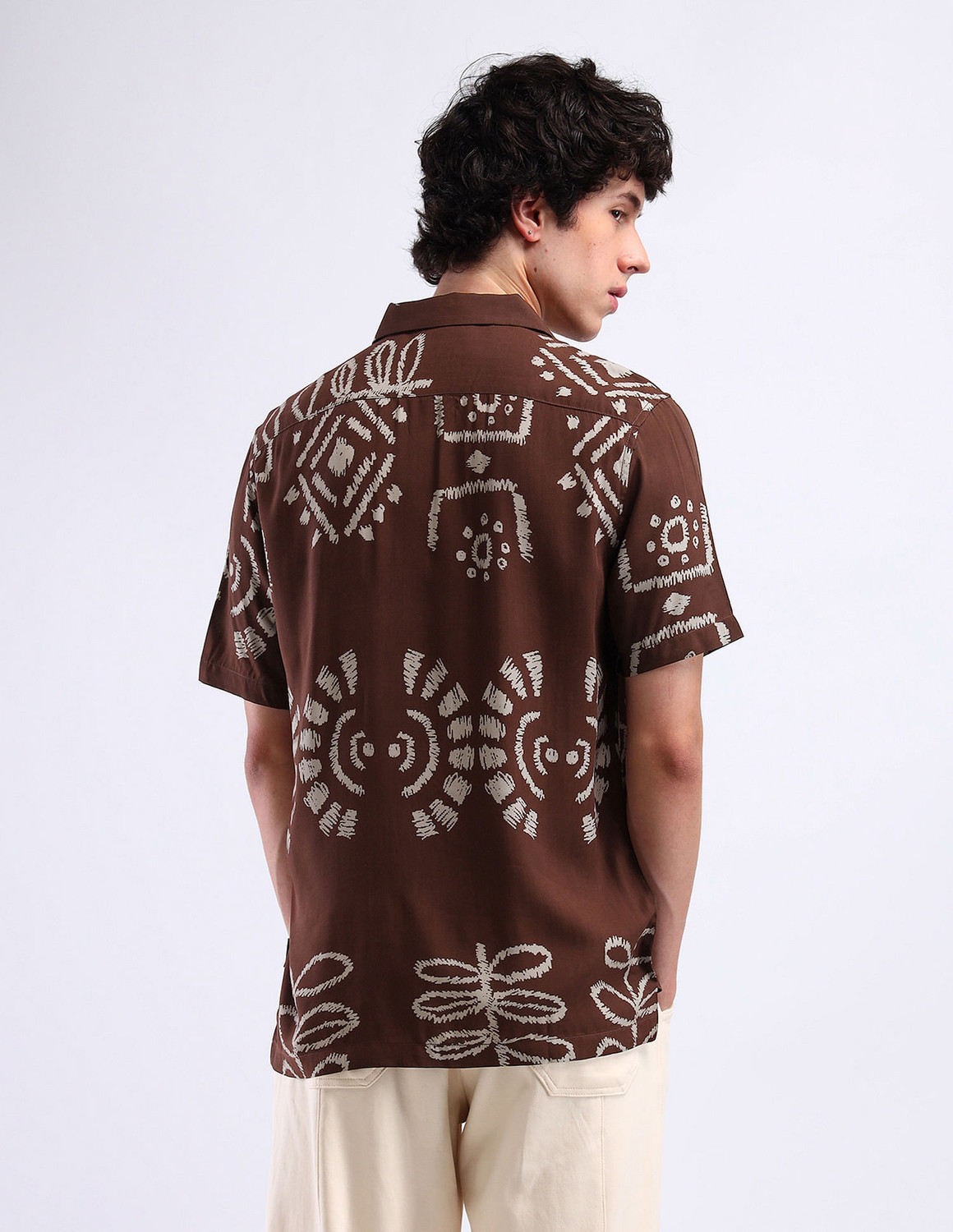 Image of FLYING MACHINE Men Printed Casual Brown Shirt