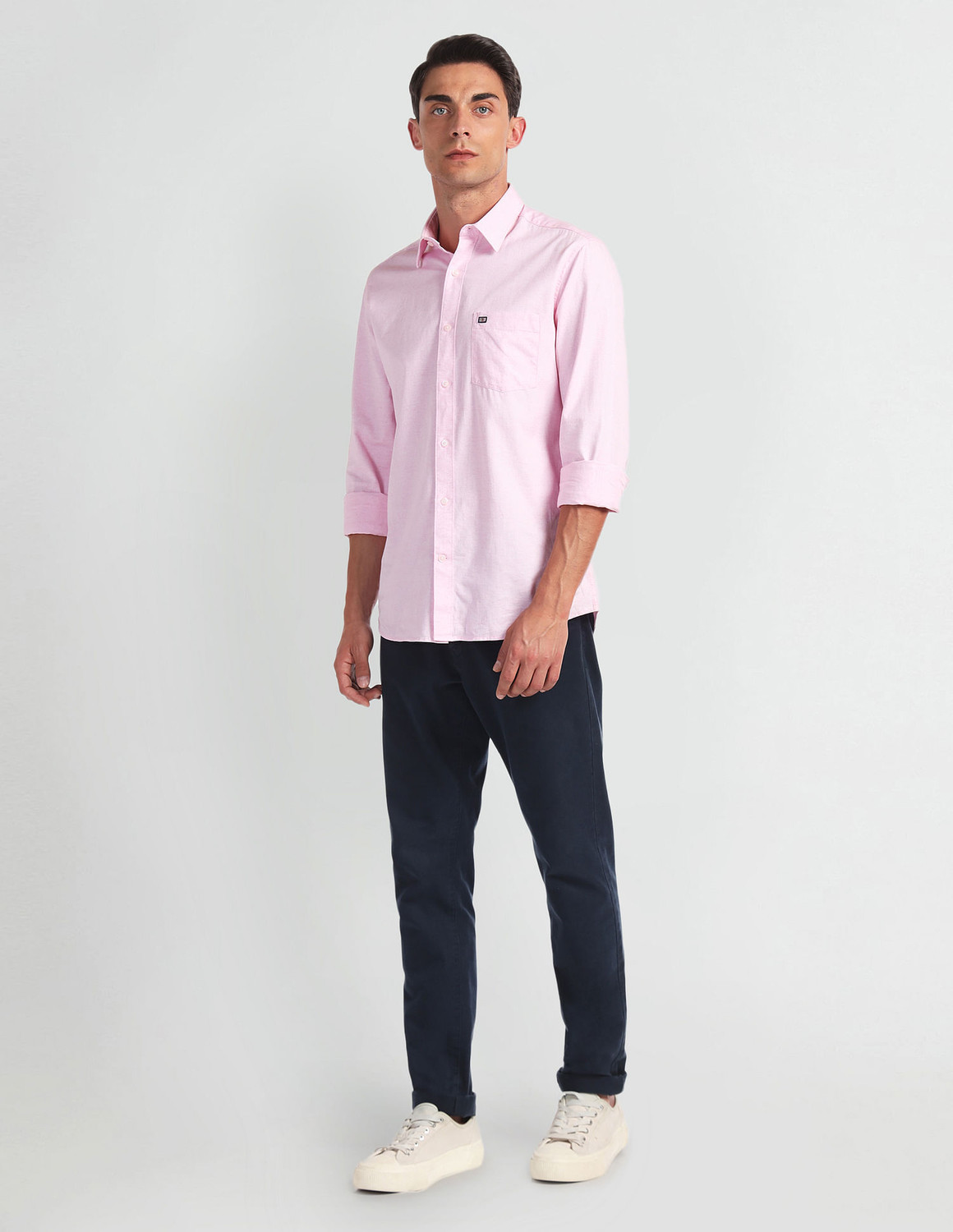Image of Arrow Sport Men Solid Casual Pink Shirt