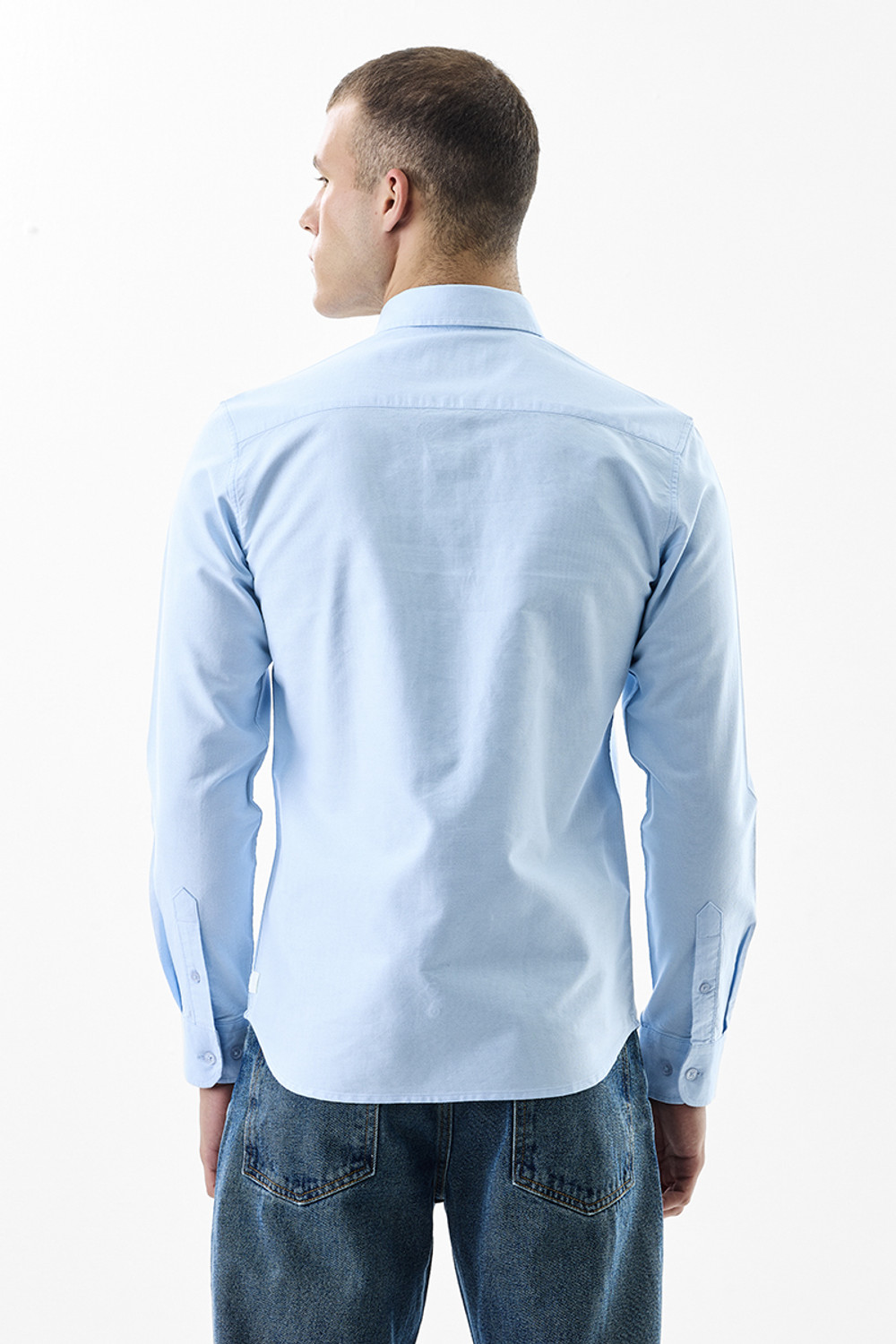 Image of Snitch Men Solid Casual Light Blue Shirt