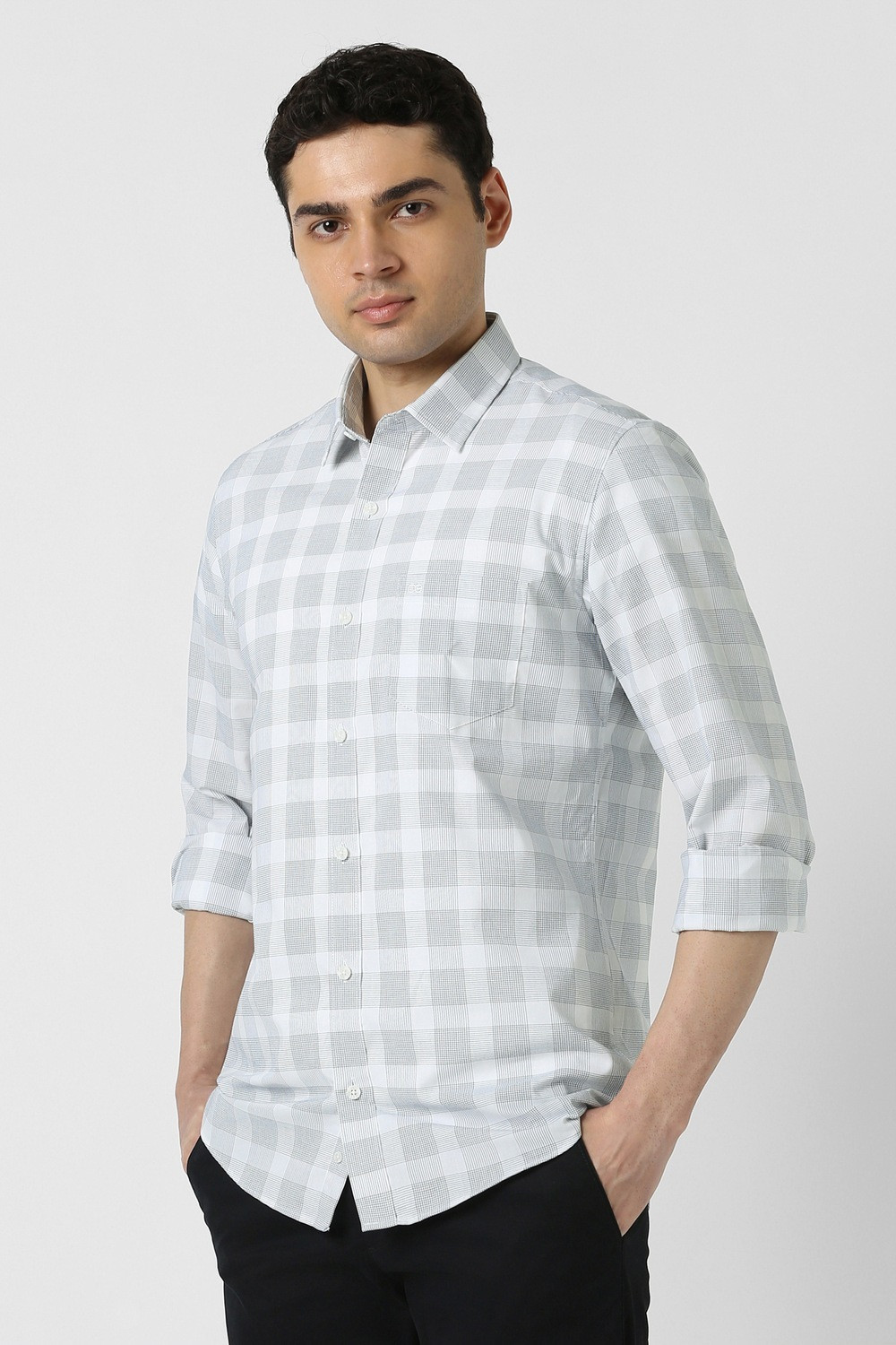 Image of PETER ENGLAND Men Checkered Casual Grey Shirt